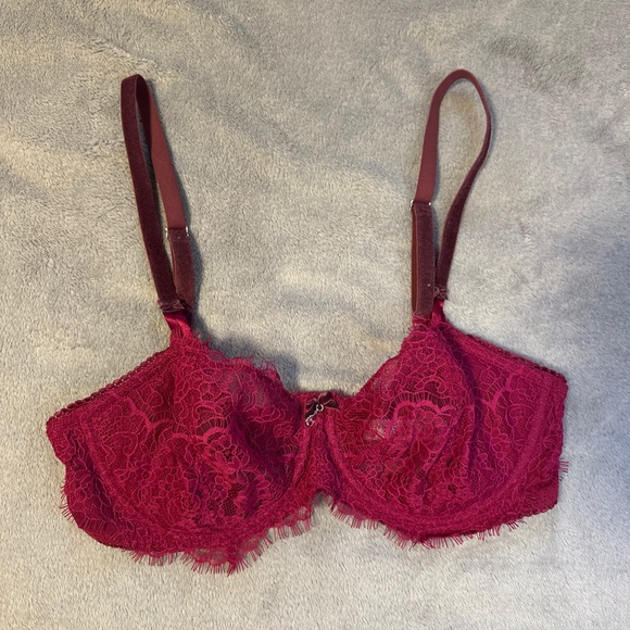 Victorias Secret Dream Angels Push Up Without Padding Maroon Red Lace Bra 34D - Picture 1 of 8